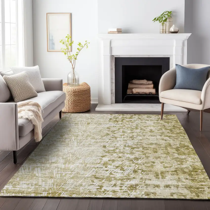 Taupe And Ivory Abstract Washable Area Rug With UV Protection Photo 4