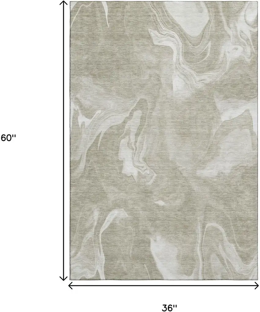 Taupe And Ivory Abstract Washable Area Rug With UV Protection Photo 3