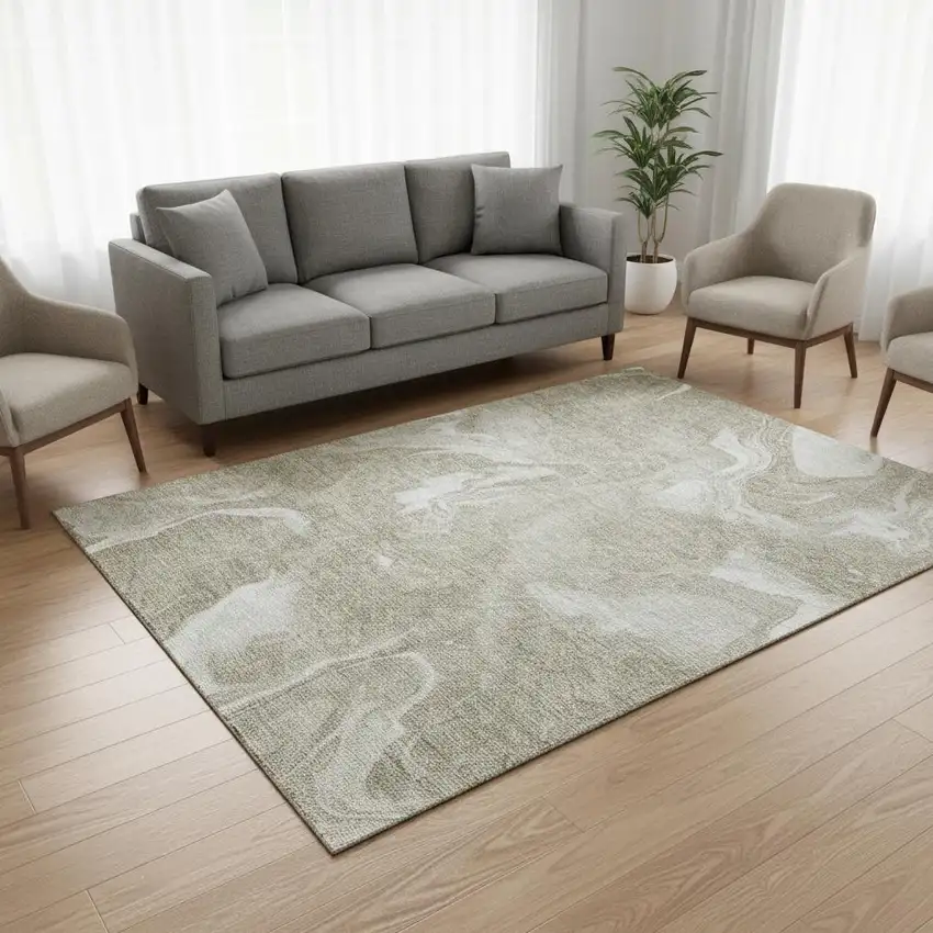 Taupe And Ivory Abstract Washable Area Rug With UV Protection Photo 2