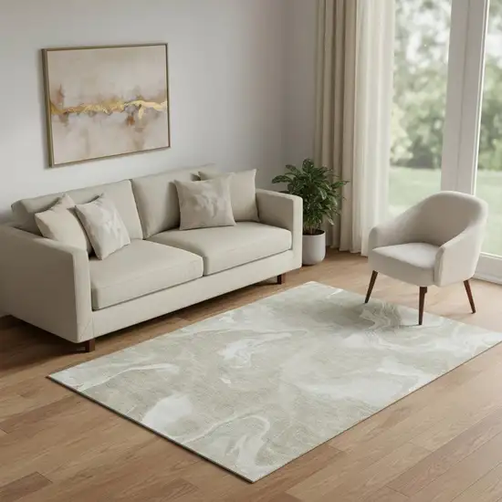 Taupe And Ivory Abstract Washable Area Rug With UV Protection Photo 1