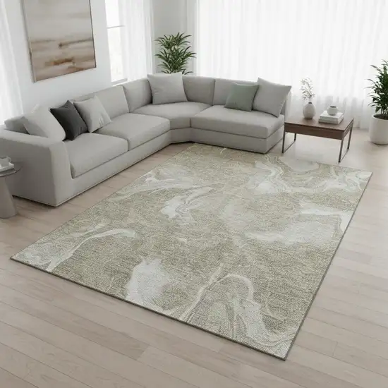 Taupe And Ivory Abstract Washable Area Rug With UV Protection Photo 2