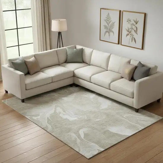 Taupe And Ivory Abstract Washable Area Rug With UV Protection Photo 1