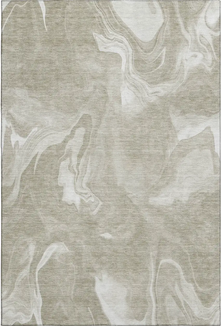 Taupe And Ivory Abstract Washable Area Rug With UV Protection Photo 1
