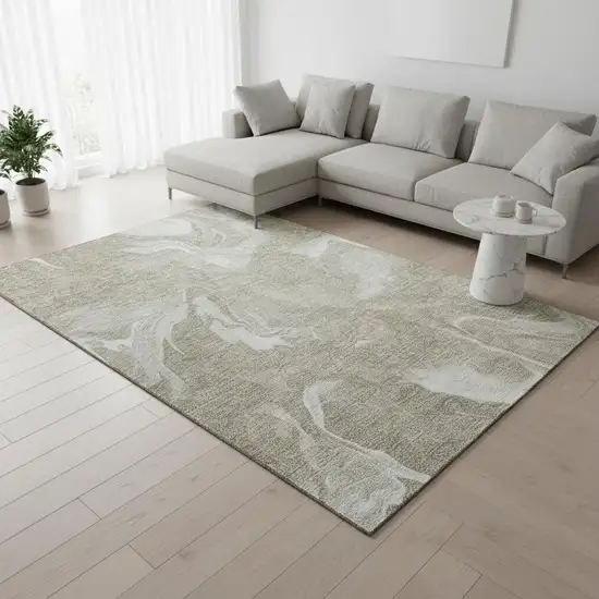 Taupe And Ivory Abstract Washable Area Rug With UV Protection Photo 2