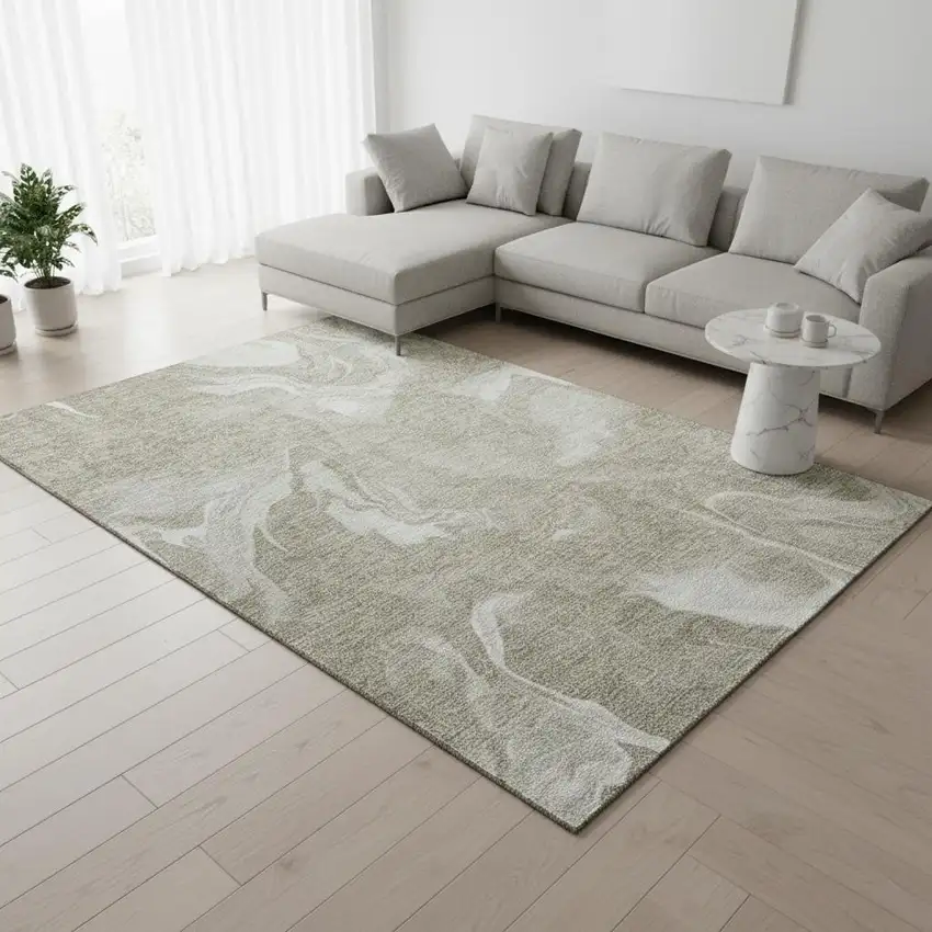 Taupe And Ivory Abstract Washable Area Rug With UV Protection Photo 2