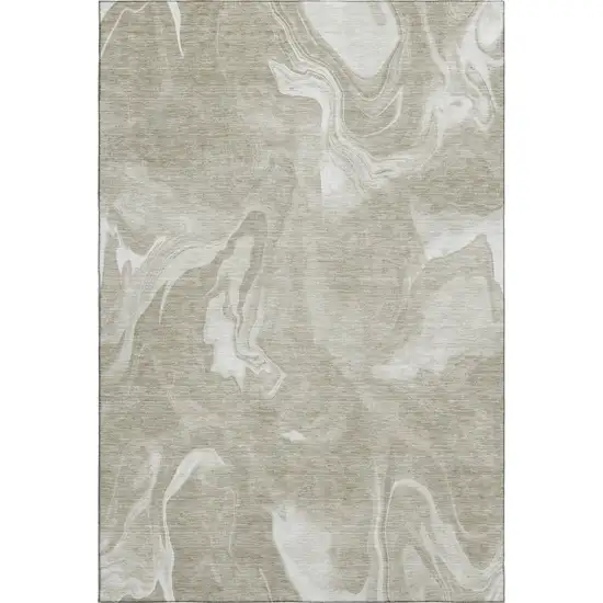 Taupe And Ivory Abstract Washable Area Rug With UV Protection Photo 1