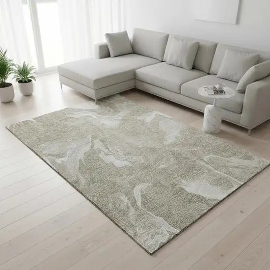 Taupe And Ivory Abstract Washable Area Rug With UV Protection Photo 2