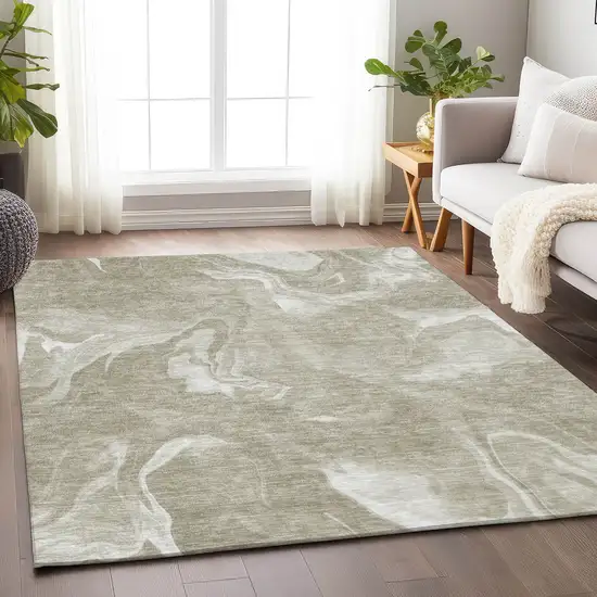 Taupe And Ivory Abstract Washable Area Rug With UV Protection Photo 6