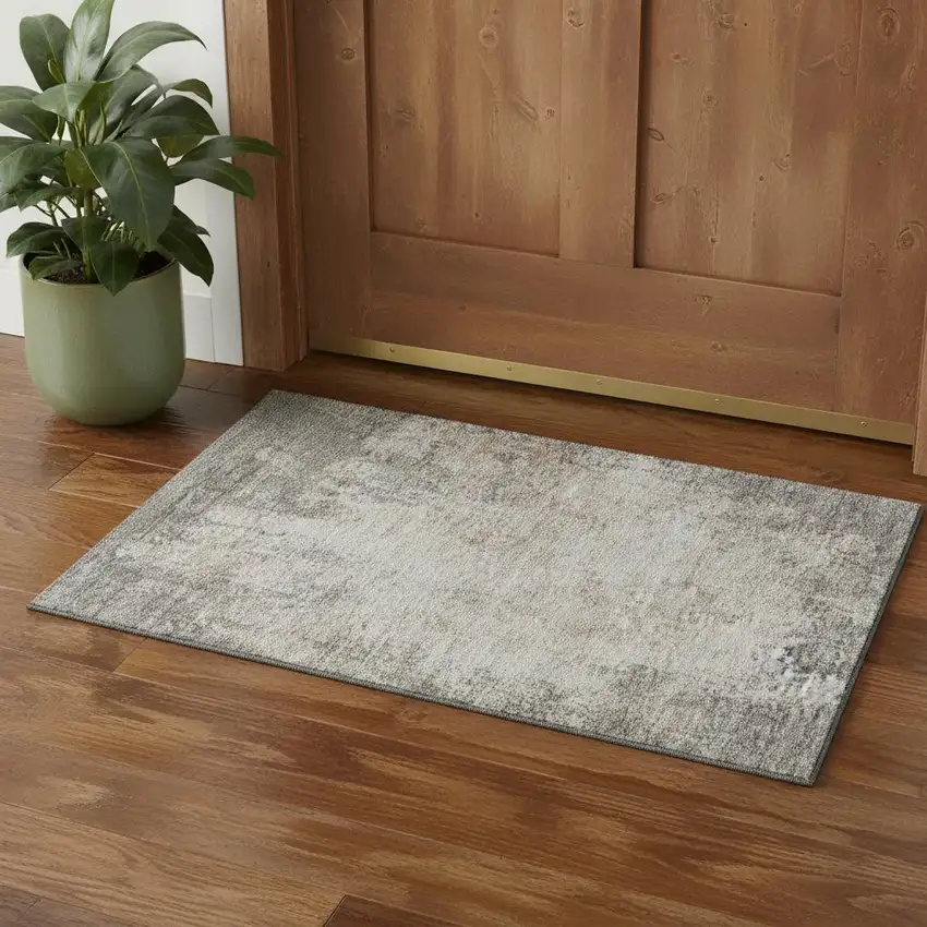 Taupe And Ivory Abstract Washable Area Rug With UV Protection Photo 2