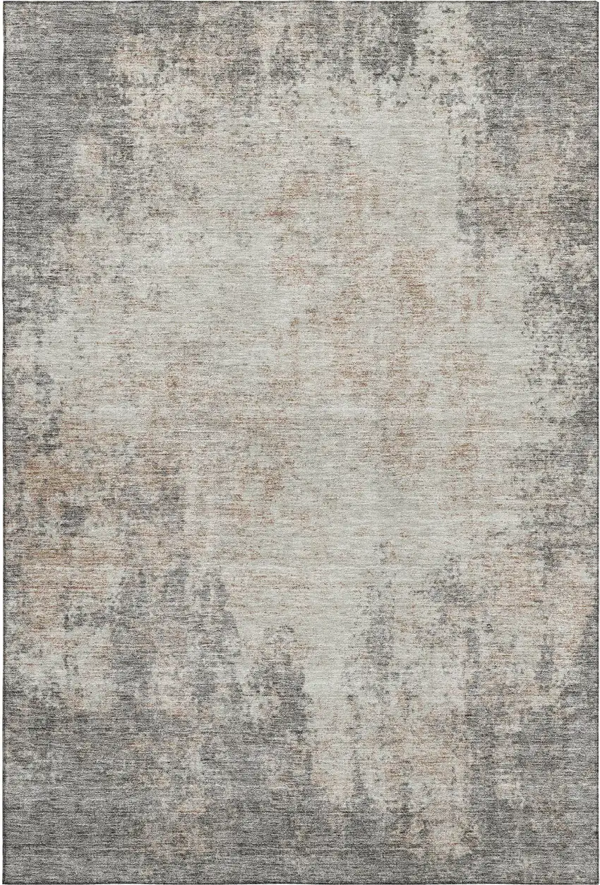 Taupe And Ivory Abstract Washable Area Rug With UV Protection Photo 4