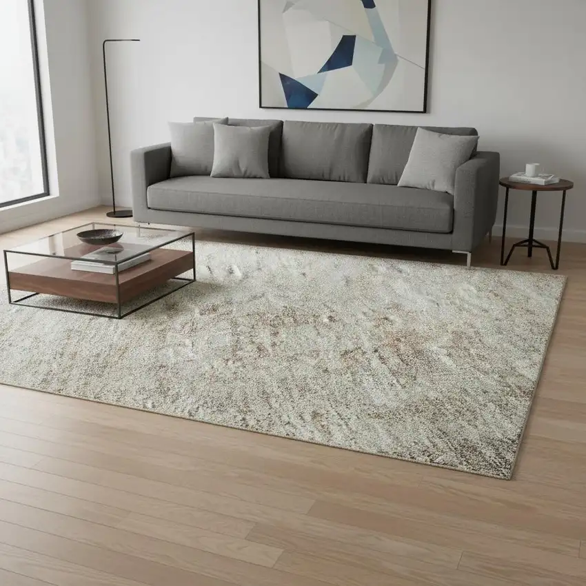 Taupe And Ivory Abstract Washable Area Rug With UV Protection Photo 2
