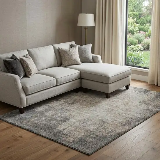 Taupe And Ivory Abstract Washable Area Rug With UV Protection Photo 1