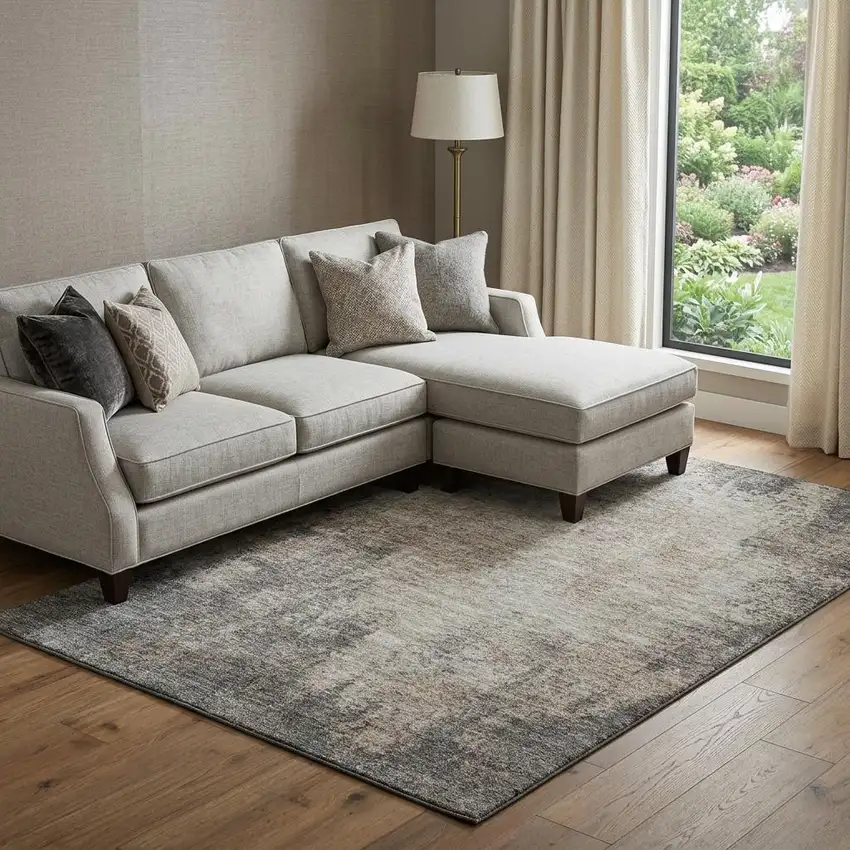Taupe And Ivory Abstract Washable Area Rug With UV Protection Photo 1