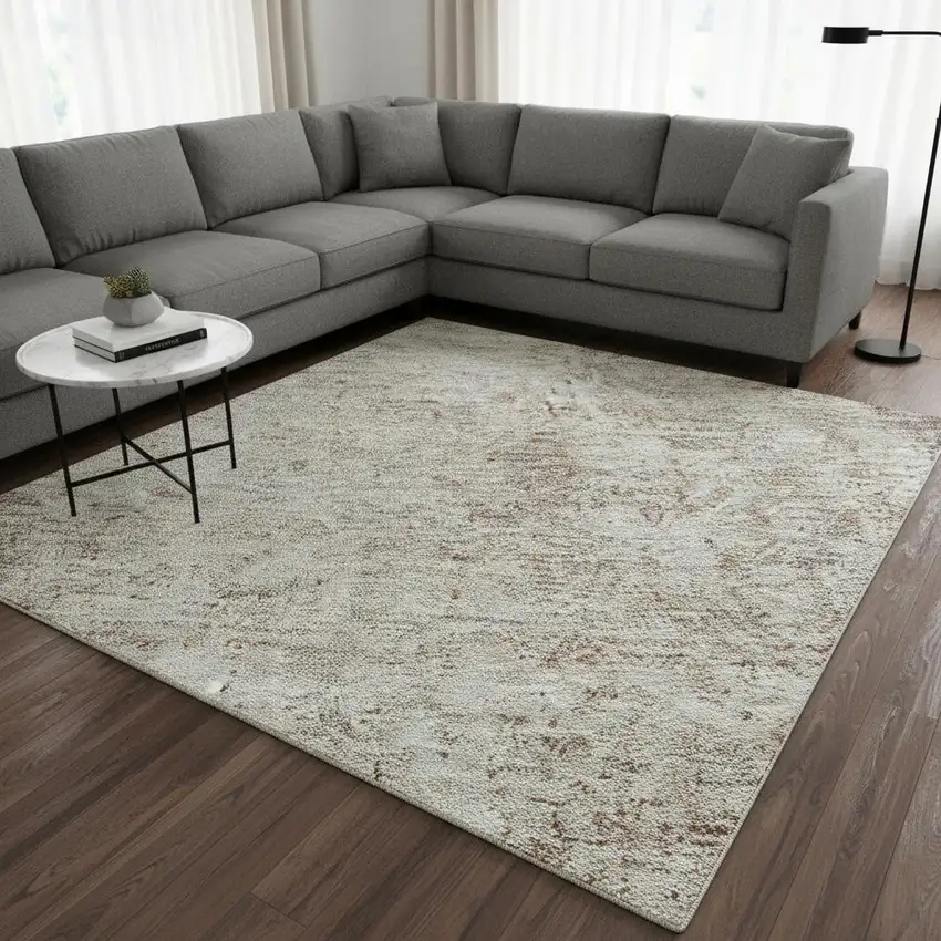 Taupe And Ivory Abstract Washable Area Rug With UV Protection Photo 2