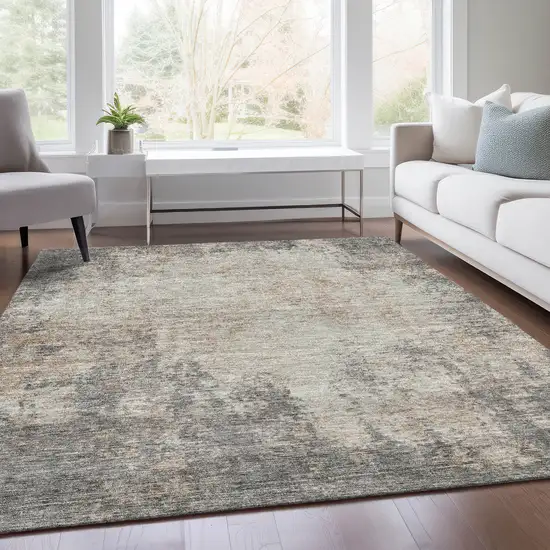 Taupe And Ivory Abstract Washable Area Rug With UV Protection Photo 3