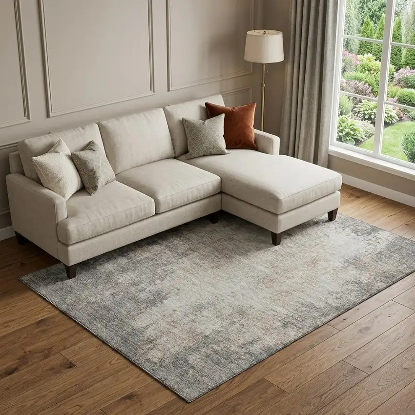 Taupe And Ivory Abstract Washable Area Rug With UV Protection Photo 1