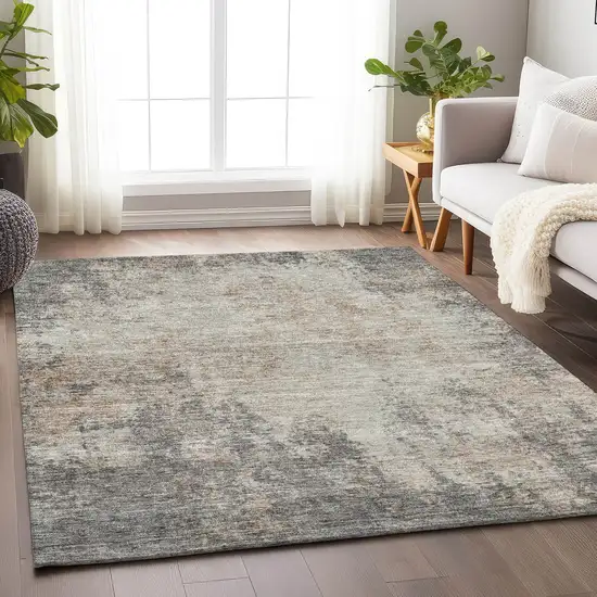Taupe And Ivory Abstract Washable Area Rug With UV Protection Photo 2