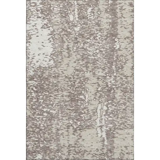 Taupe And Ivory Abstract Washable Area Rug With UV Protection Photo 1