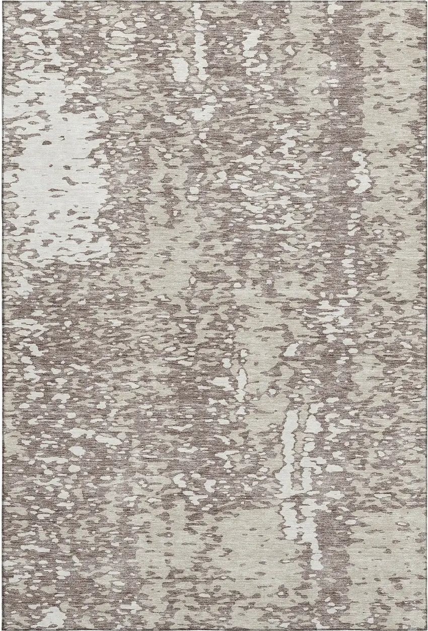 Taupe And Ivory Abstract Washable Area Rug With UV Protection Photo 1