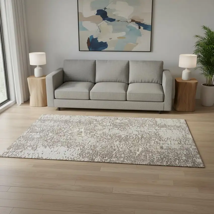 Taupe And Ivory Abstract Washable Area Rug With UV Protection Photo 2