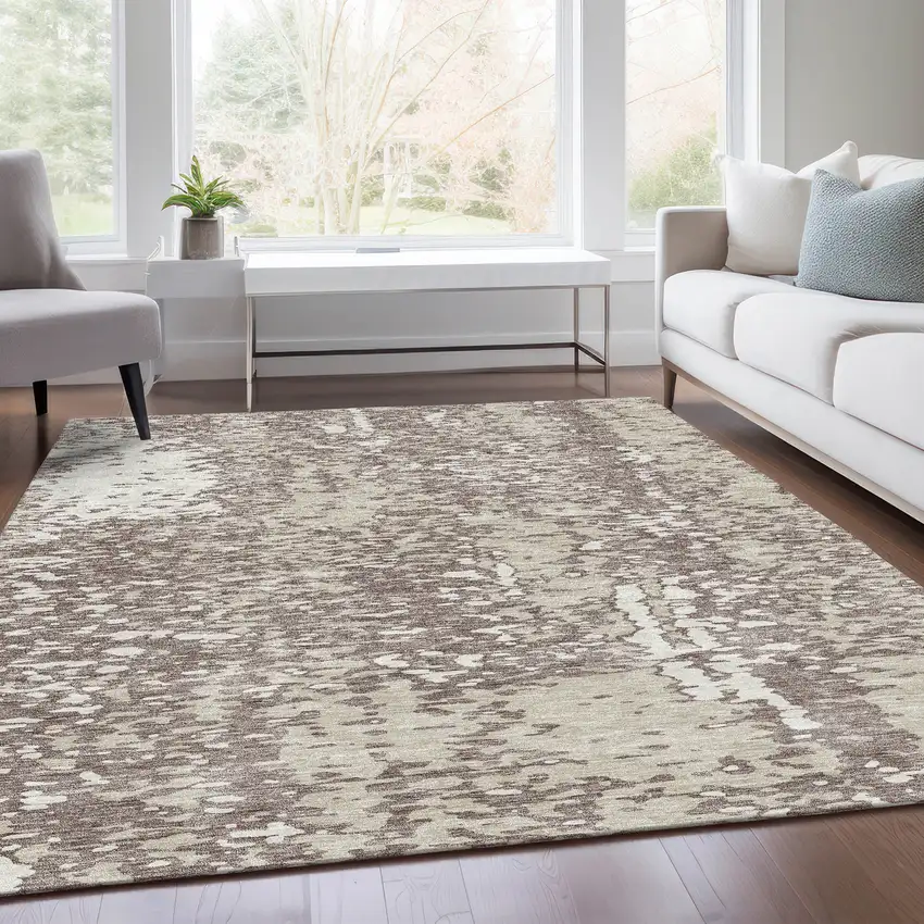 Taupe And Ivory Abstract Washable Area Rug With UV Protection Photo 5