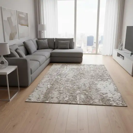 Taupe And Ivory Abstract Washable Area Rug With UV Protection Photo 2
