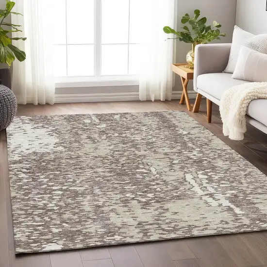 Taupe And Ivory Abstract Washable Area Rug With UV Protection Photo 4