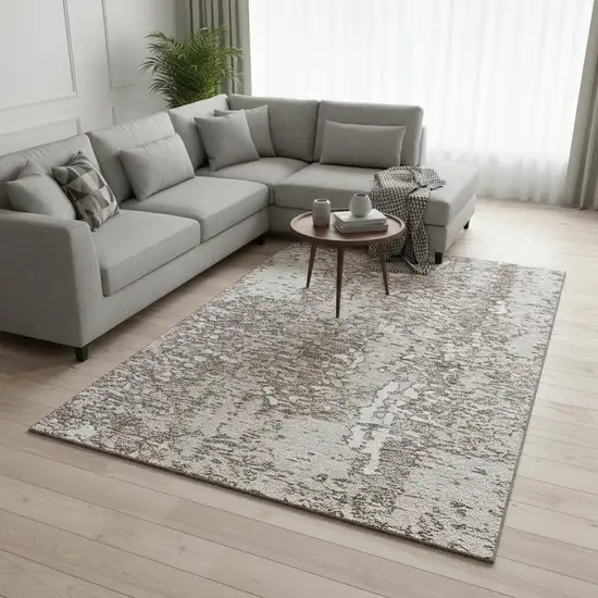 Taupe And Ivory Abstract Washable Area Rug With UV Protection Photo 2