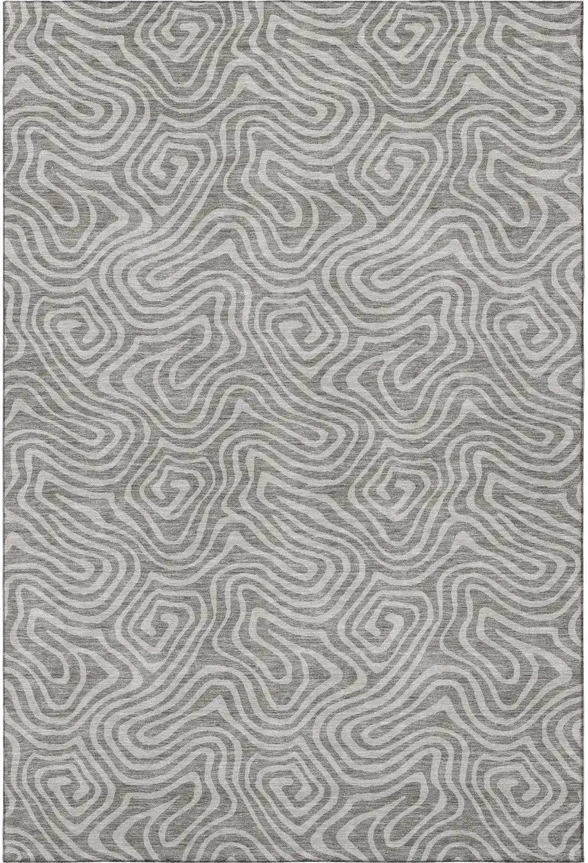 Taupe And Ivory Abstract Washable Area Rug With UV Protection Photo 3