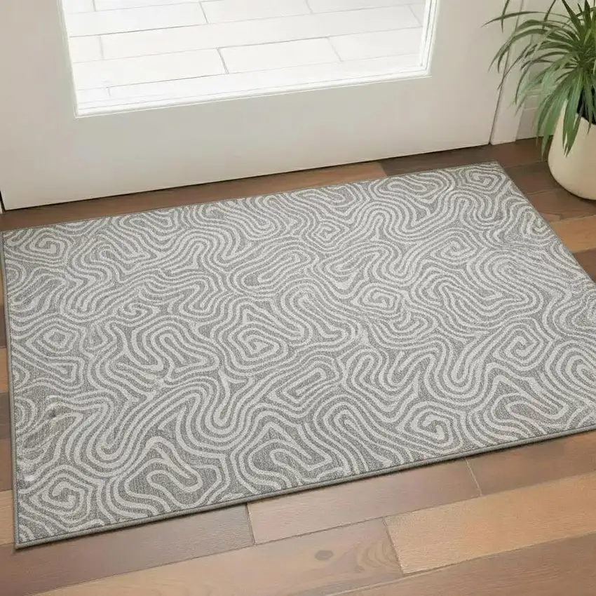 Taupe And Ivory Abstract Washable Area Rug With UV Protection Photo 2