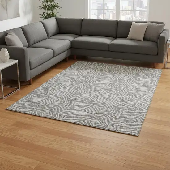 Taupe And Ivory Abstract Washable Area Rug With UV Protection Photo 2