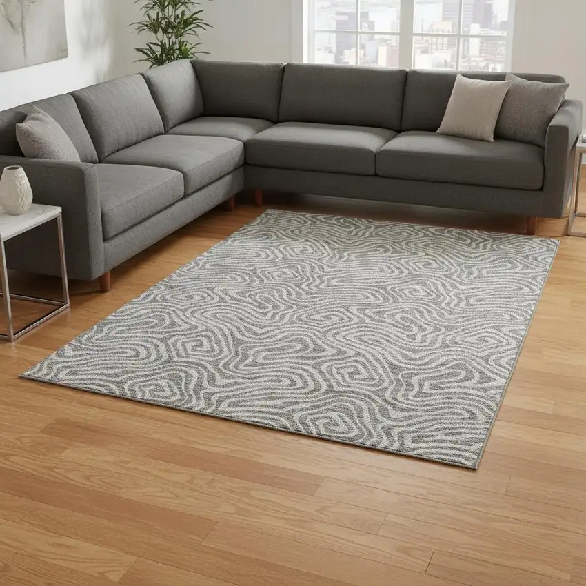 Taupe And Ivory Abstract Washable Area Rug With UV Protection Photo 2