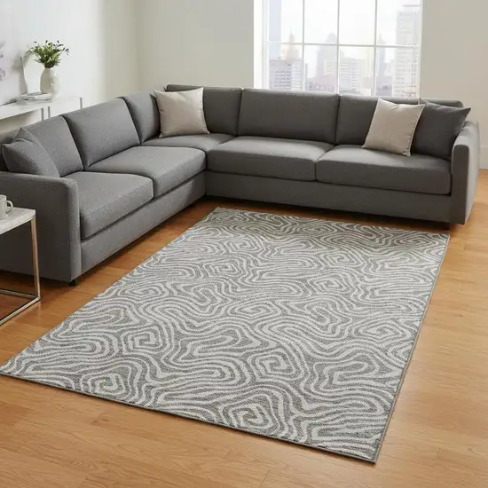 Taupe And Ivory Abstract Washable Area Rug With UV Protection Photo 2