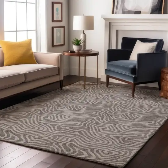 Taupe And Ivory Abstract Washable Area Rug With UV Protection Photo 4