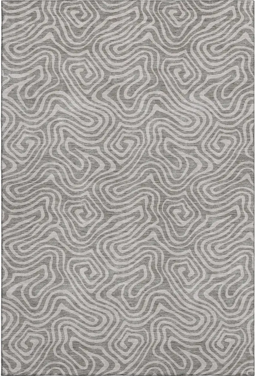 Taupe And Ivory Abstract Washable Area Rug With UV Protection Photo 1