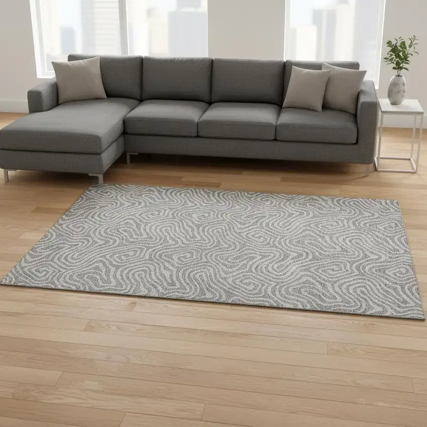 Taupe And Ivory Abstract Washable Area Rug With UV Protection Photo 2