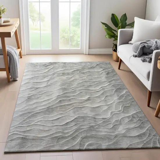 Taupe And Ivory Abstract Washable Area Rug With UV Protection Photo 5