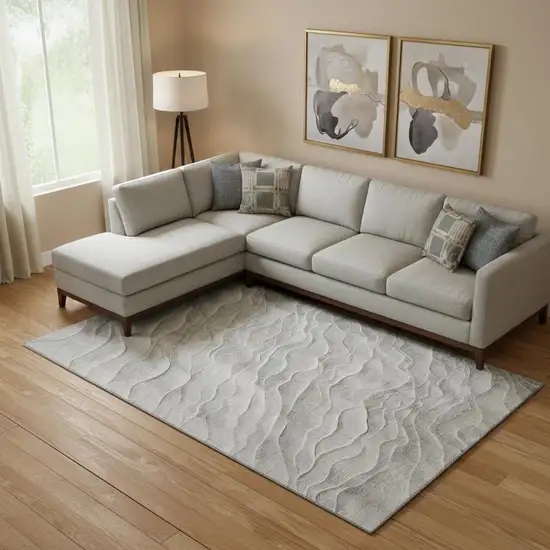 Taupe And Ivory Abstract Washable Area Rug With UV Protection Photo 2