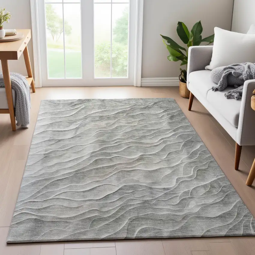 Taupe And Ivory Abstract Washable Area Rug With UV Protection Photo 5