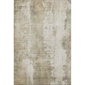 Photo of Taupe And Ivory Abstract Washable Area Rug With UV Protection