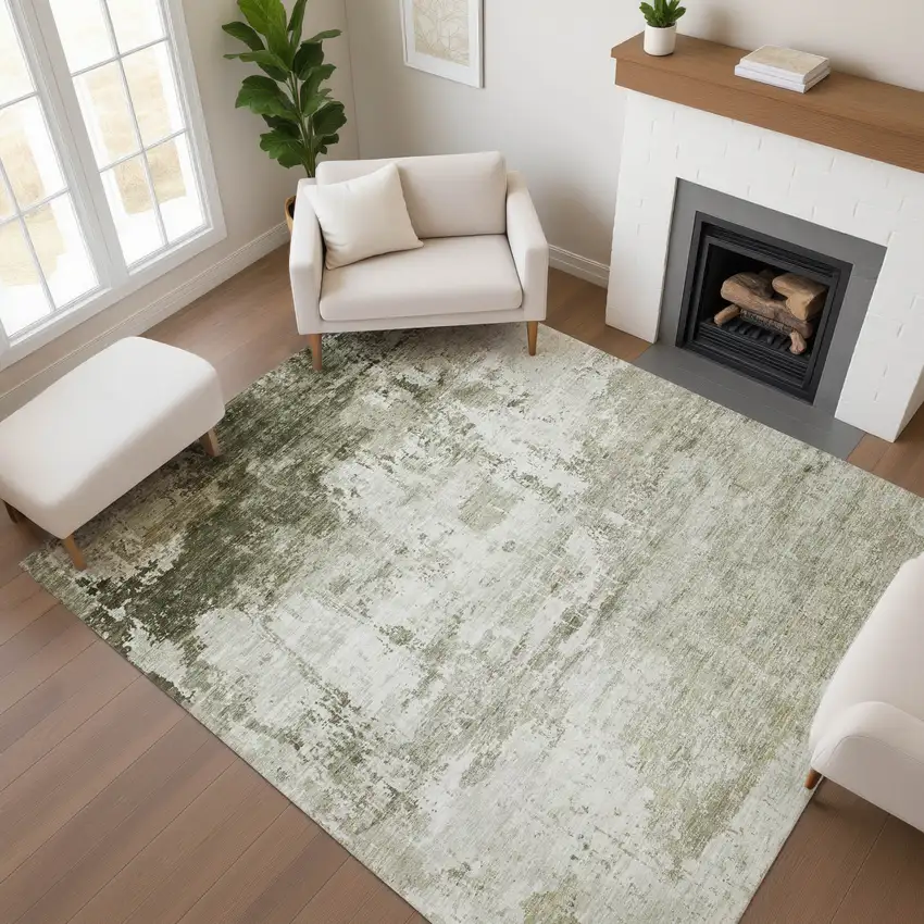 Taupe And Ivory Abstract Washable Area Rug With UV Protection Photo 2