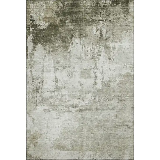 Taupe And Ivory Abstract Washable Area Rug With UV Protection Photo 3