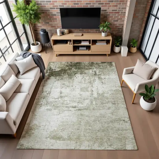 Taupe And Ivory Abstract Washable Area Rug With UV Protection Photo 1