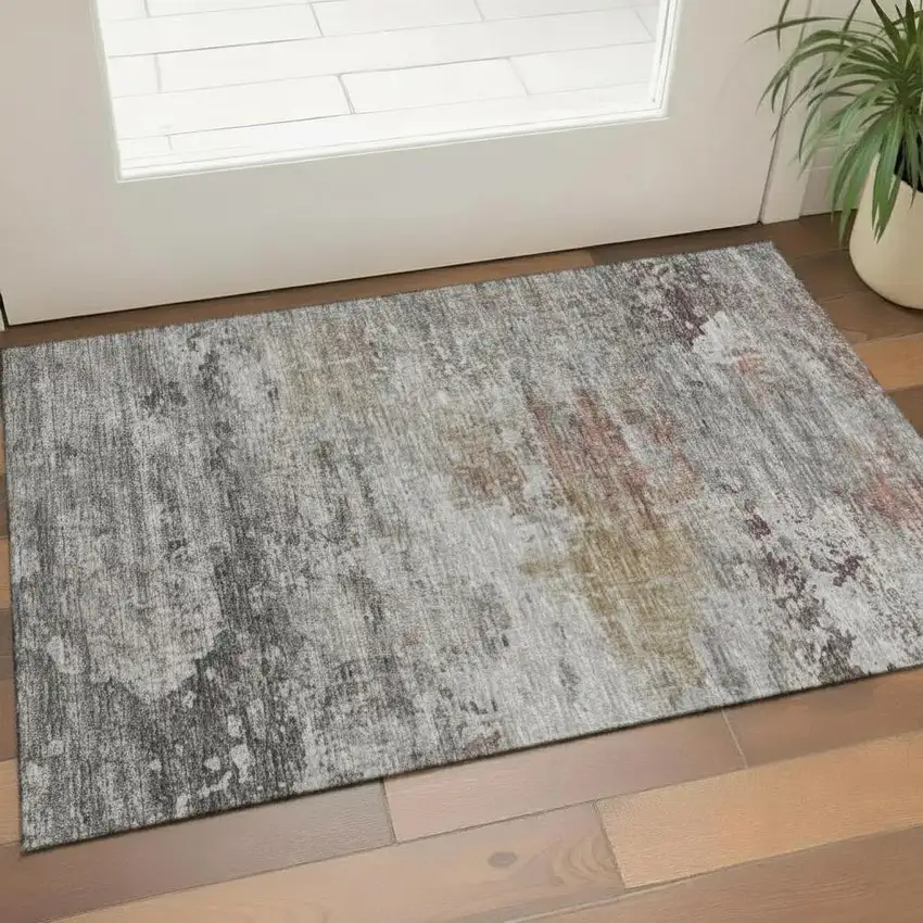 Taupe And Ivory Abstract Washable Area Rug With UV Protection Photo 2