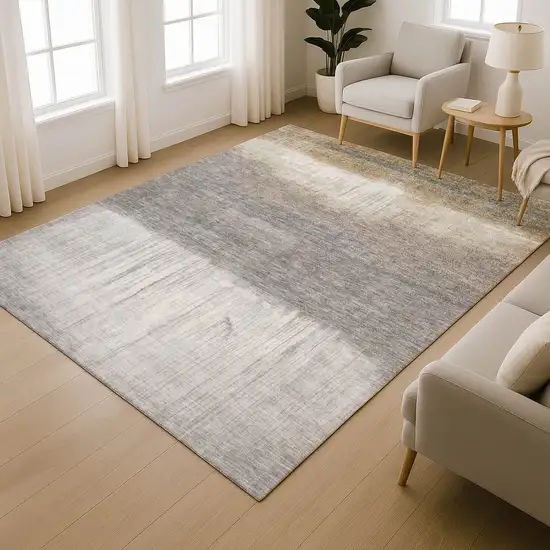 Taupe And Ivory Abstract Washable Area Rug With UV Protection Photo 4