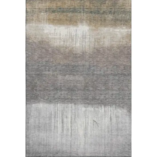 Taupe And Ivory Abstract Washable Area Rug With UV Protection Photo 5