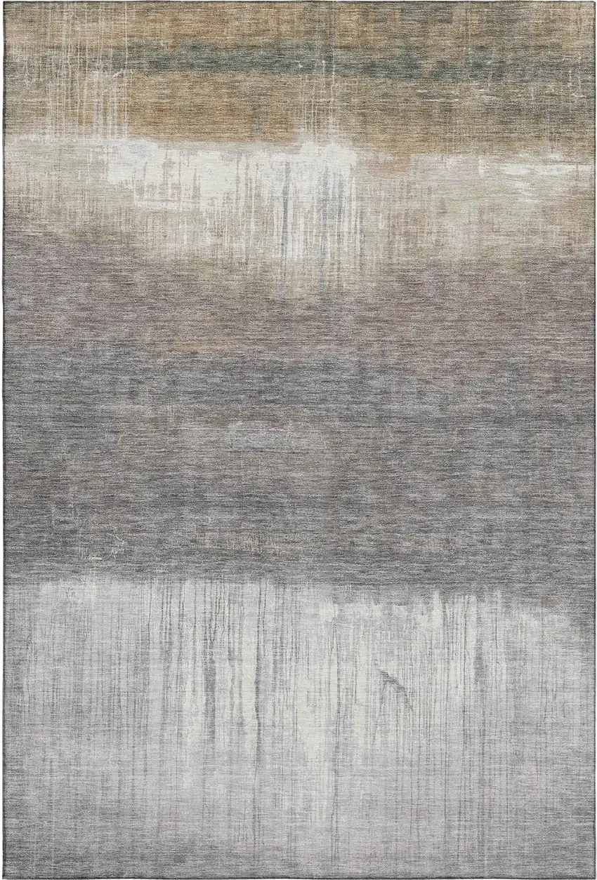 Taupe And Ivory Abstract Washable Area Rug With UV Protection Photo 5