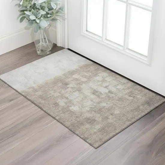 Taupe And Ivory Abstract Washable Area Rug With UV Protection Photo 2
