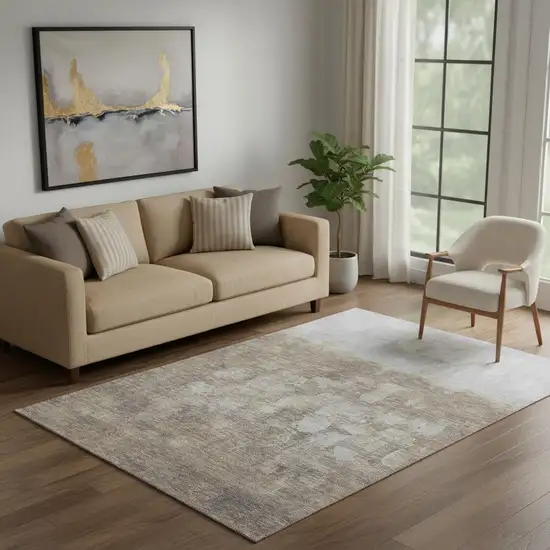 Taupe And Ivory Abstract Washable Area Rug With UV Protection Photo 2