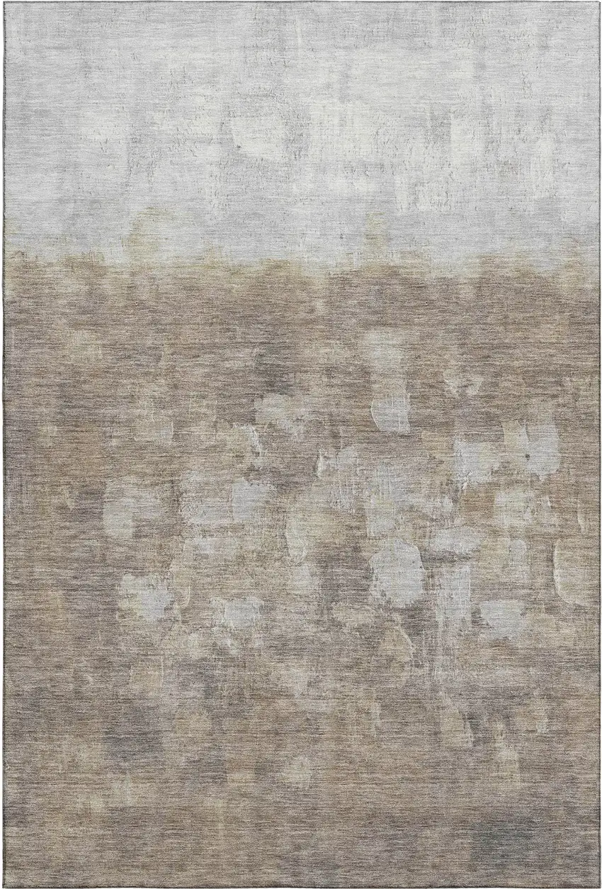 Taupe And Ivory Abstract Washable Area Rug With UV Protection Photo 1